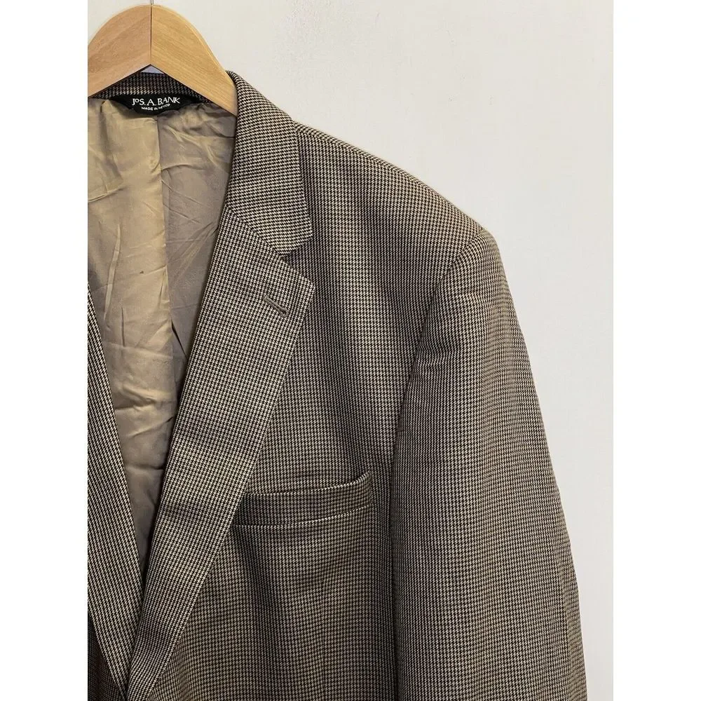 Jos A Bank Sport‎ Coat Jacket Houndstooth Mens 48L Blazer Wool Brown